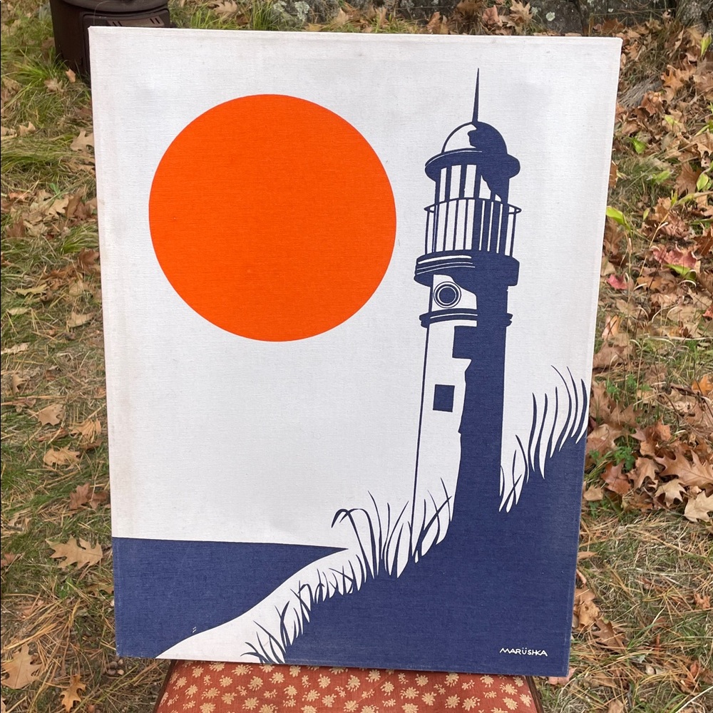 MARUSHKA LARGE SUNSET SILKSCREEN 1960s70s ART PRINT ON COTTON FRAMED